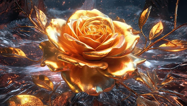 Schöne goldene Rosenblume, abstrakte florale Banner-Hintergrundtapete, generative KI