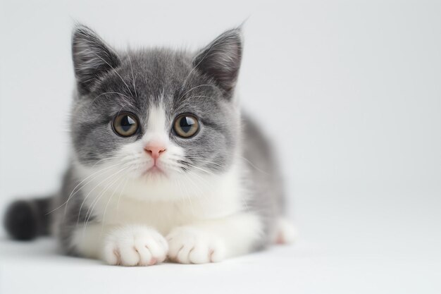 schöne graue und weiße Katze, die auf einem transparenten Hintergrund isoliert ist