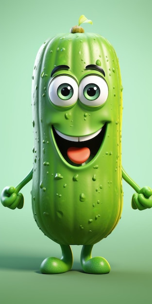 Foto schöne grüne zucchini oder gurke 3d-cartoon hochwertiges foto generative ki