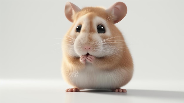 Schöne Hamster mit großen Augen und flauschigem Fell sitzt auf einem weißen Hintergrund Der Hamster schaut mit einem neugierigen Ausdruck in die Kamera