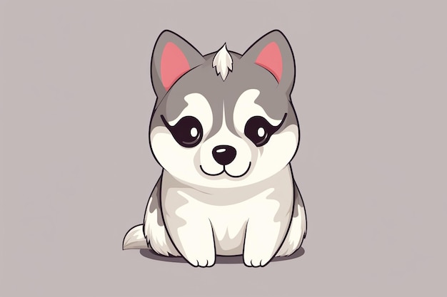 Schöne handgezeichneter Husky-Hund flache Illustration generative ai