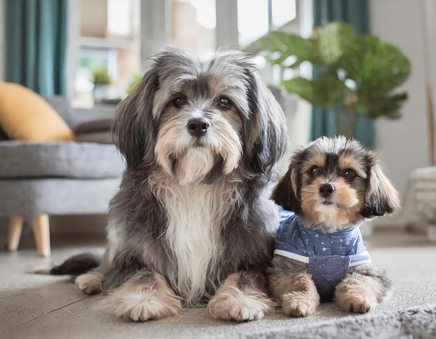 Schöne Haustierhunde mit Kind in einer Stadtwohnung