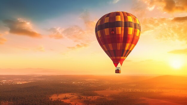 Foto schöne heißluftballons fliegen über den himmel mit blick auf den sonnenuntergang