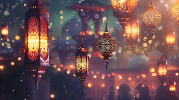 Schöne helle Hintergrund auf dem Thema des muslimischen arabischen Urlaubs des Ramadan KI generiert