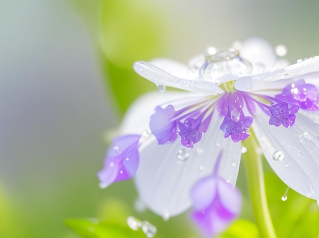 Schöne helle lila Glockenblume in Tautropfen