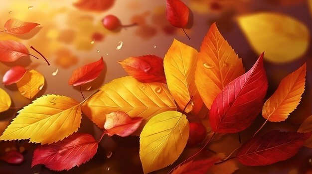 Schöne Herbstblätter auf farbigem Hintergrund Generative Ai