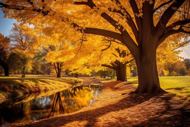 Foto schöne herbstlandschaft eines waldes in leuchtenden farben an einem sonnigen tag