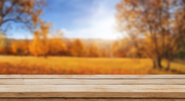 Schöne Herbstlandschaft mit einem Tisch