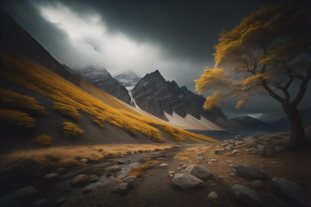 Foto schöne herbstlandschaft mit see und bergen