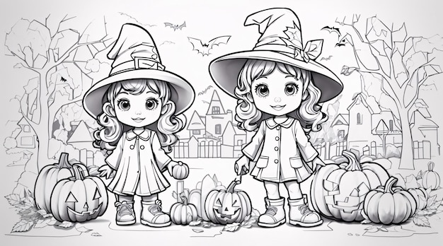 Schöne Hexen-Halloween-Malbuch für Kinder