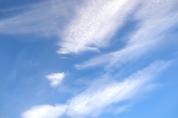 Schöne Himmelslandschaft mit weißen, flauschigen Wolken hoch in der Stratosphäre an einem sonnigen Tag