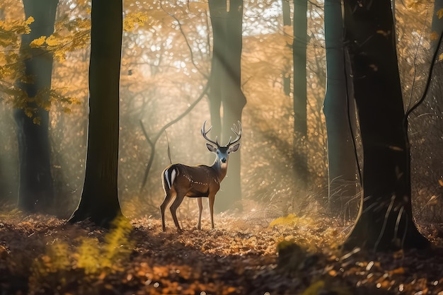 Foto schöne hirsche im herbstwald in vollem wachstum