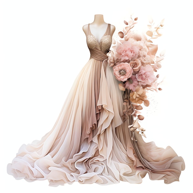 schöne Hochzeitskleidung auf einem Mannequin in einem Boho-Stil Clipart-Illustration