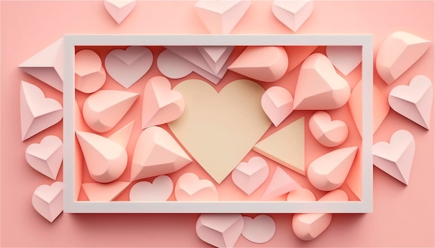 Schöne horizontale Banner mit pastellrosa Tönen Papierstruktur dekoriert mit Herzen Hochzeit Hintergrund Platz kopieren Happy Valentine39s Day Vorlage Pastellfarben AI generiert