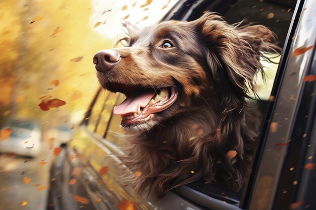 Schöne Hundeillustration im Auto Hunde-Lebens-Konzept Generative KI