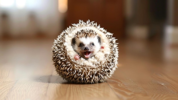 Foto schöne igel, die in einen ball rollt, ki-generierte illustration