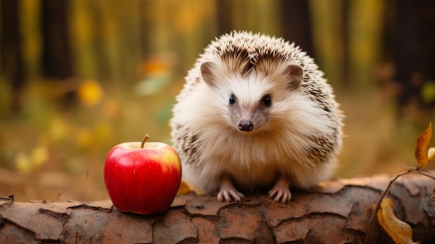 Schöne Igel im Wald mit Apfel