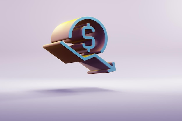 Schöne Illustration Blauer Dollar Preis Pfeil nach unten Symbol Ikonen auf einem leuchtend rosa Hintergrund 3D-Re