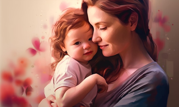 schöne Illustration Frau lächelnde Mutter mit hier Baby