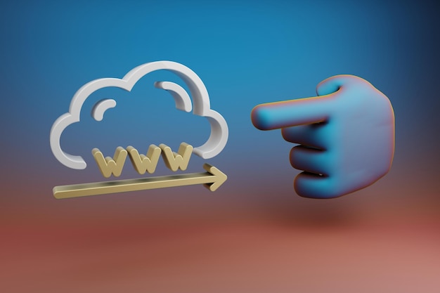 Foto schöne illustrationen abstract handzeige zeigt auf cloud domain name symbol-symbol auf einem mult