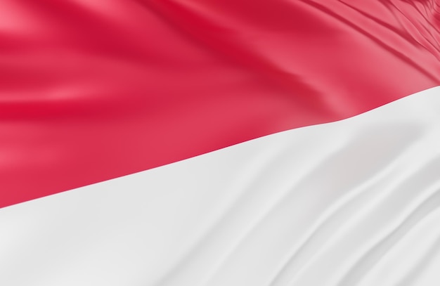 Schöne indonesische Flaggenwelle hautnah auf Bannerhintergrund mit Kopienraum., 3D-Modell und Illustration.