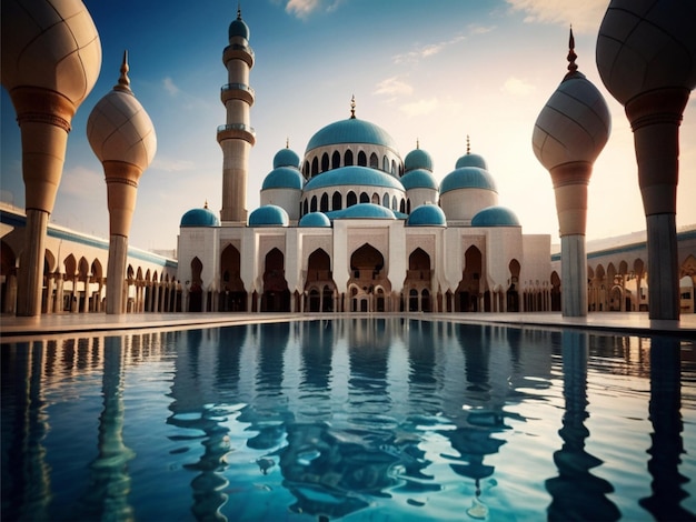 Schöne islamische Moschee im Wasser