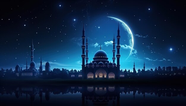 Schöne islamische Moschee mit Mond