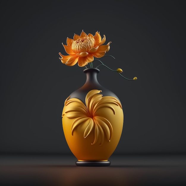 Schöne isolierte orangefarbene, gelbe Vase im Fabergé-Stil mit Blume