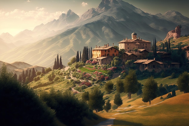 Schöne italienische Landschaft mit einem Bergdorf