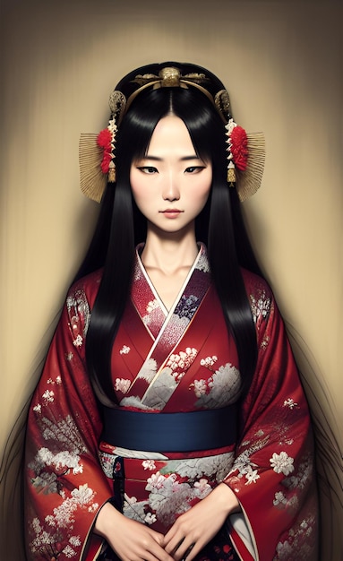 Schöne japanische Frau in Kimono gekleidet
