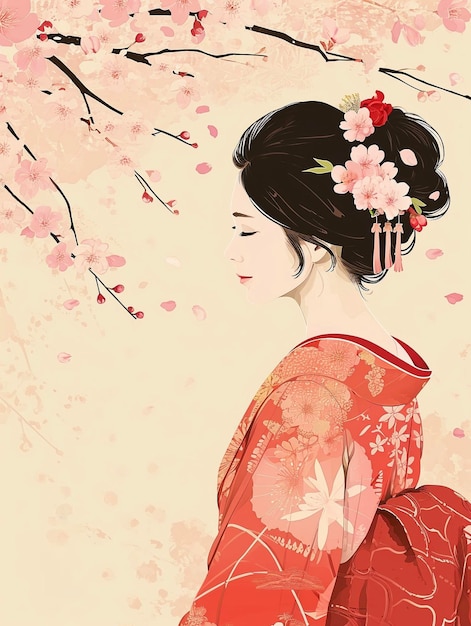 Foto schöne japanische frau mit sakura-blumen