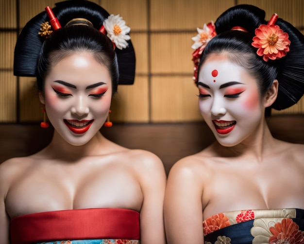 Schöne japanische Geisha-Mädchen im traditionellen Kimono