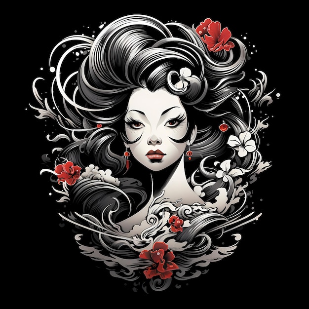 schöne japanische Geisha-Tattoo-Design-Illustration