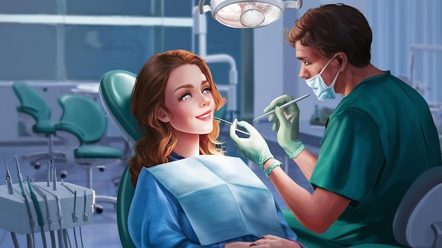 Schöne junge Frau bei einer Zahnuntersuchung