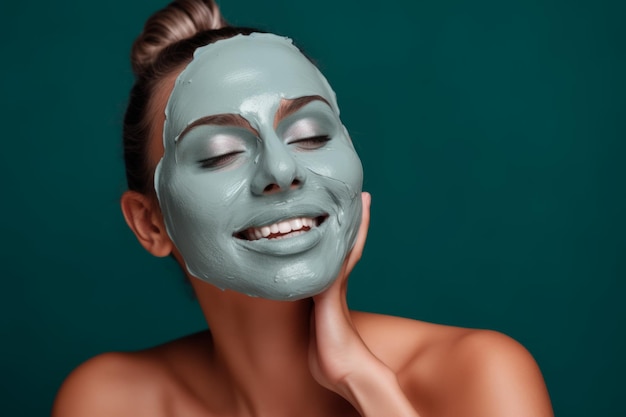 Schöne junge Frau Gesichtsmaske Lehm Holzkohle Hautpflege weibliche Dame Pflege Haut Schönheit