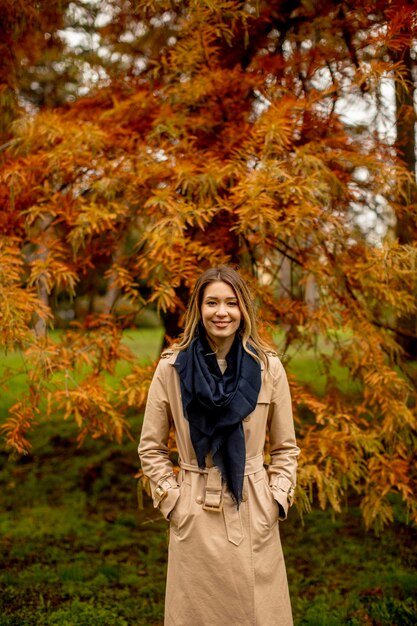 Schöne junge Frau im Herbstpark