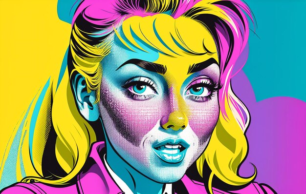 Schöne junge Frau im Pop-Art-Stil Generative KI