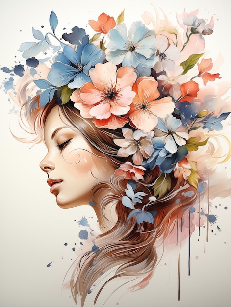Schöne junge Frau mit Blumen im Haar