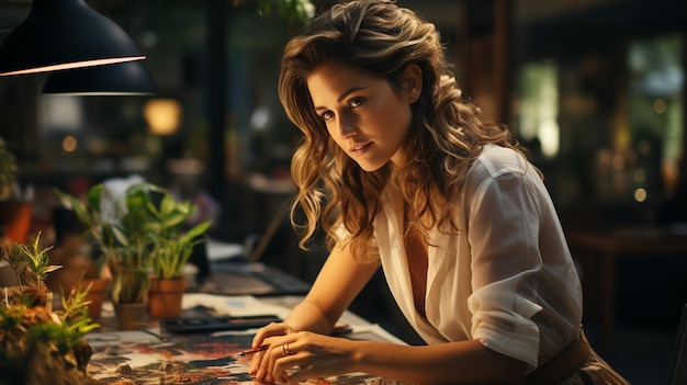 Foto schöne junge frau mit einem lächeln im café in der nacht