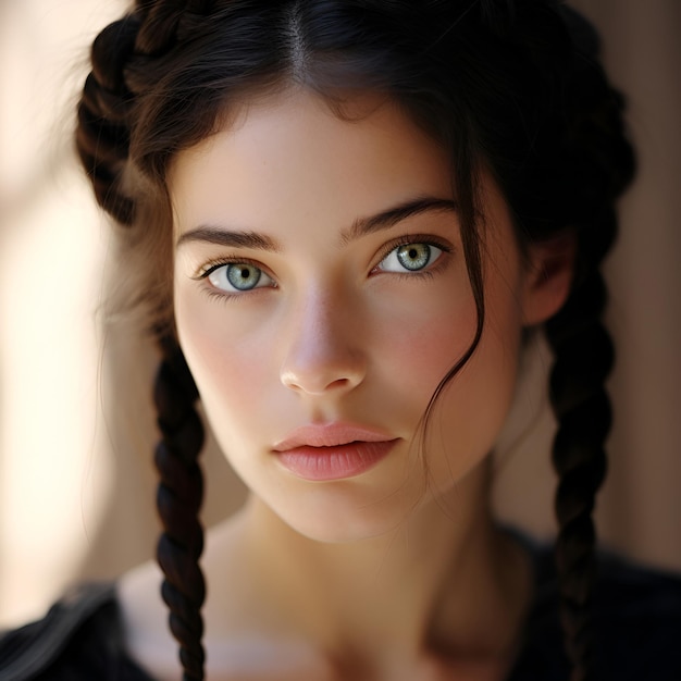 Schöne junge Frau mit geflochtenen Haaren