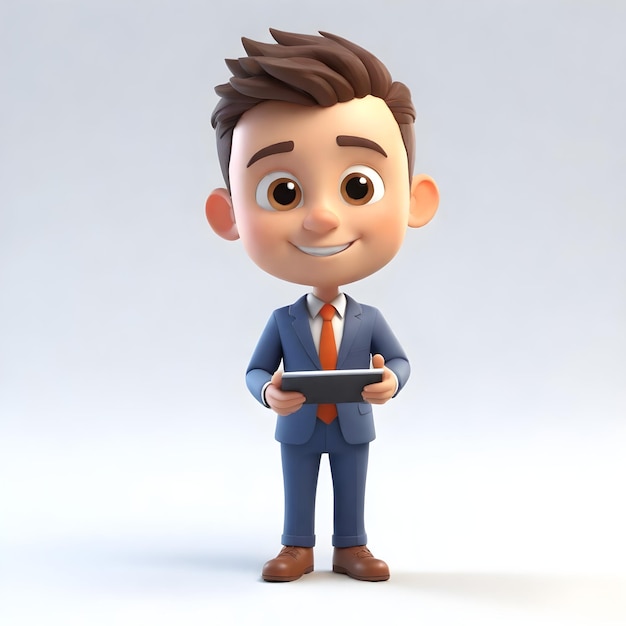 Schöne junge Geschäftsmann-Figur mit Tablet 3D