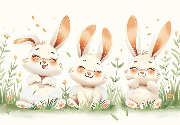 Schöne Kaninchen liebenswerte Kaninchenkunst mit dicken Wangen ausdrucksstarken Augen Ostern-Thematik