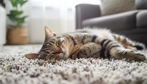 Schöne Katze auf dem Teppich im Wohnzimmer