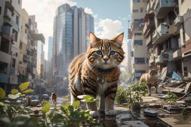 Schöne Katze auf der grünen Stadtstraße
