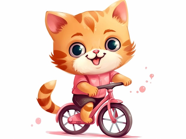 Schöne Katze fährt Fahrrad und Zeichentrickfigur Generative KI-Illustrationen