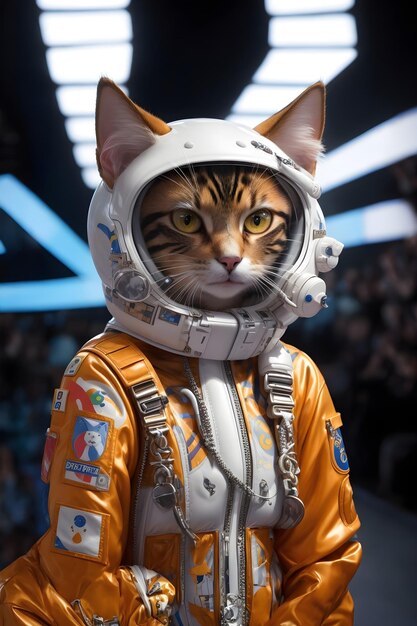 Foto schöne katze in einer astronautenuniform