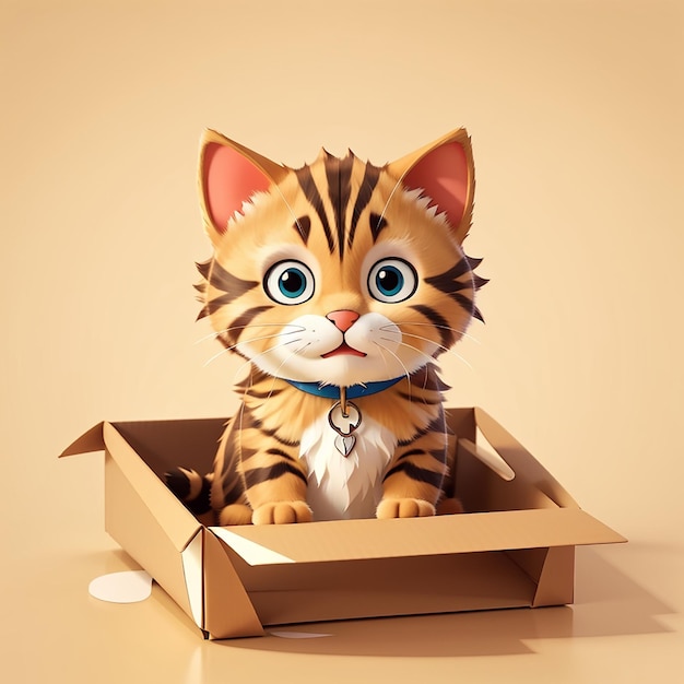 Schöne Katze in einer Kiste Zeichentrickfilm Vektor-Ikonen Illustration Tier-Natur-Ikon-Konzept isolierter flacher Vektor