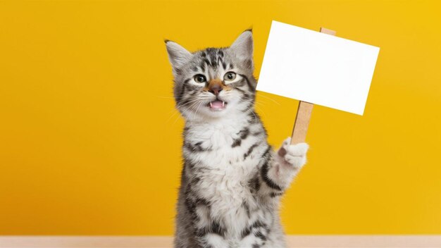 schöne Katze mit einem Schild für die Verwendung in sozialen Medien