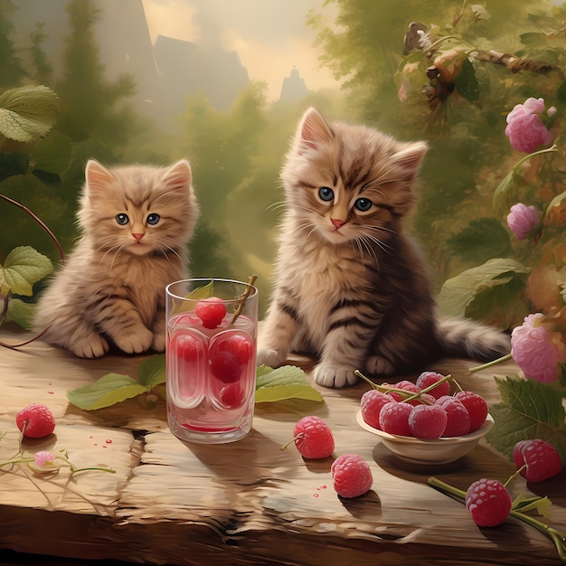 Foto schöne katze mit saft