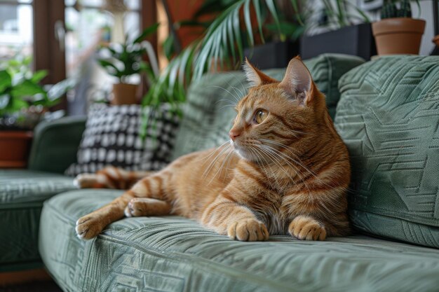 Schöne Katze ruht auf einem Sofa